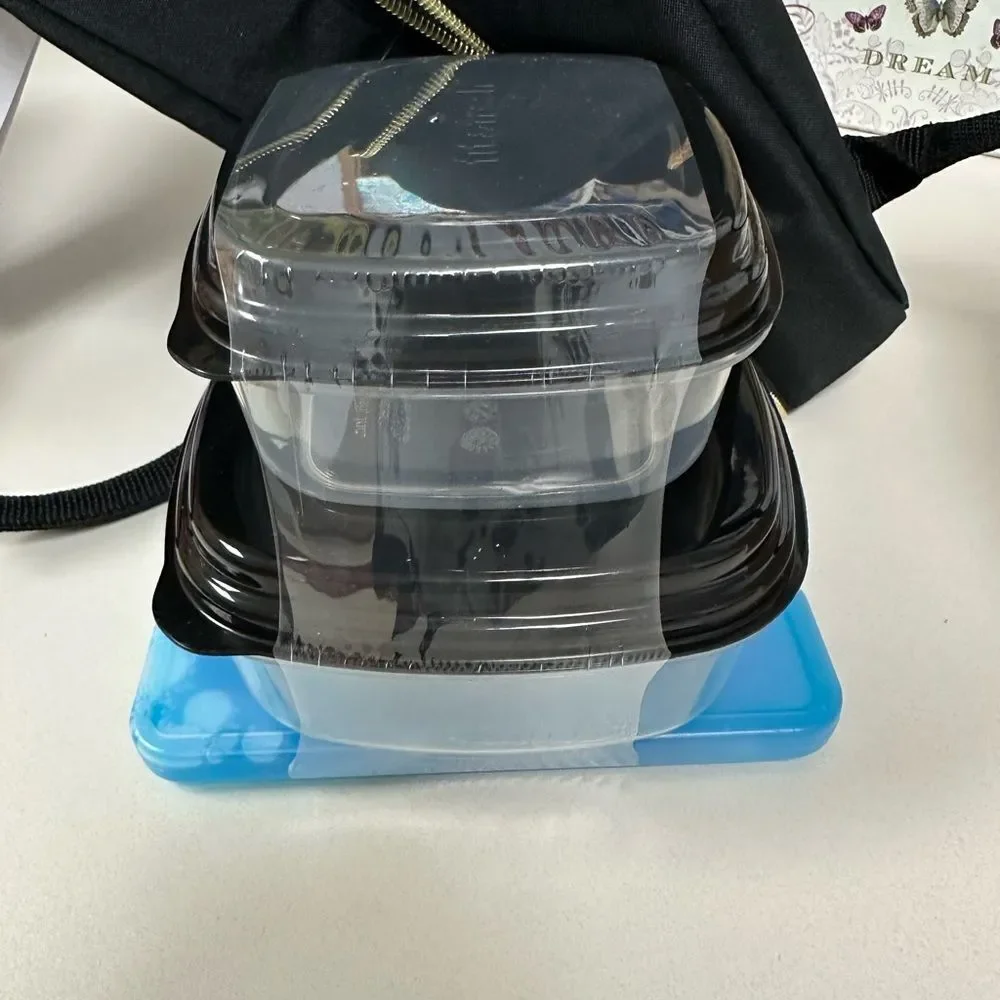 fit + fresh Bloomington Black Lunch Tote Bag w/ Handles Ice Pack & 2 Containers